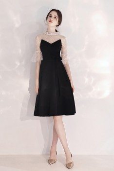 Vintage Black And White Party Dress Aline With Polka Dot - HTX97085