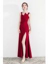 Formal Long Red Party Dress With Side Slit Straps - HTX97025