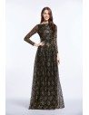 Vintage Black And Gold Long Sleeve Formal Gown