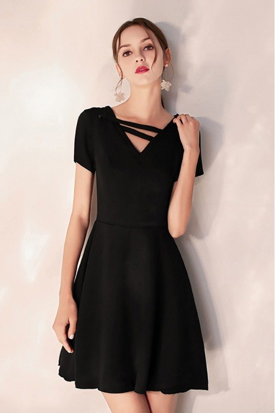 Modest Short Little Black Party Dress With Sleeves # 
