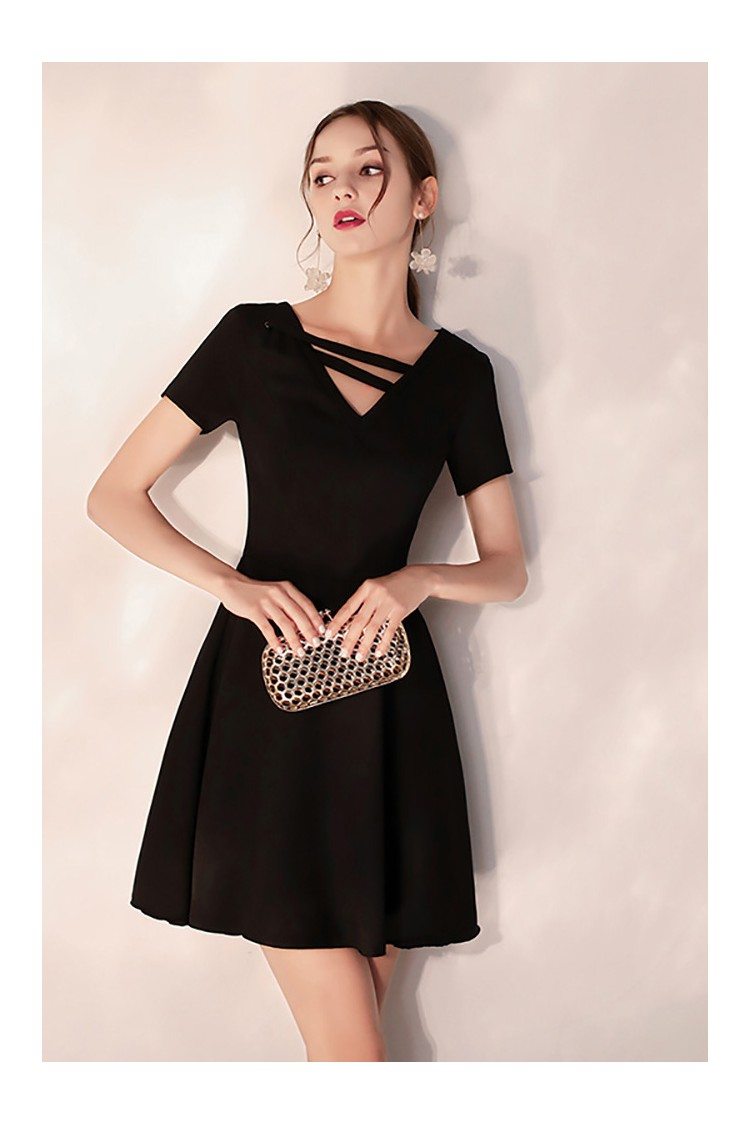 Little Black Flare Party Dress Aline With Short Sleeves - $62.7 # ...