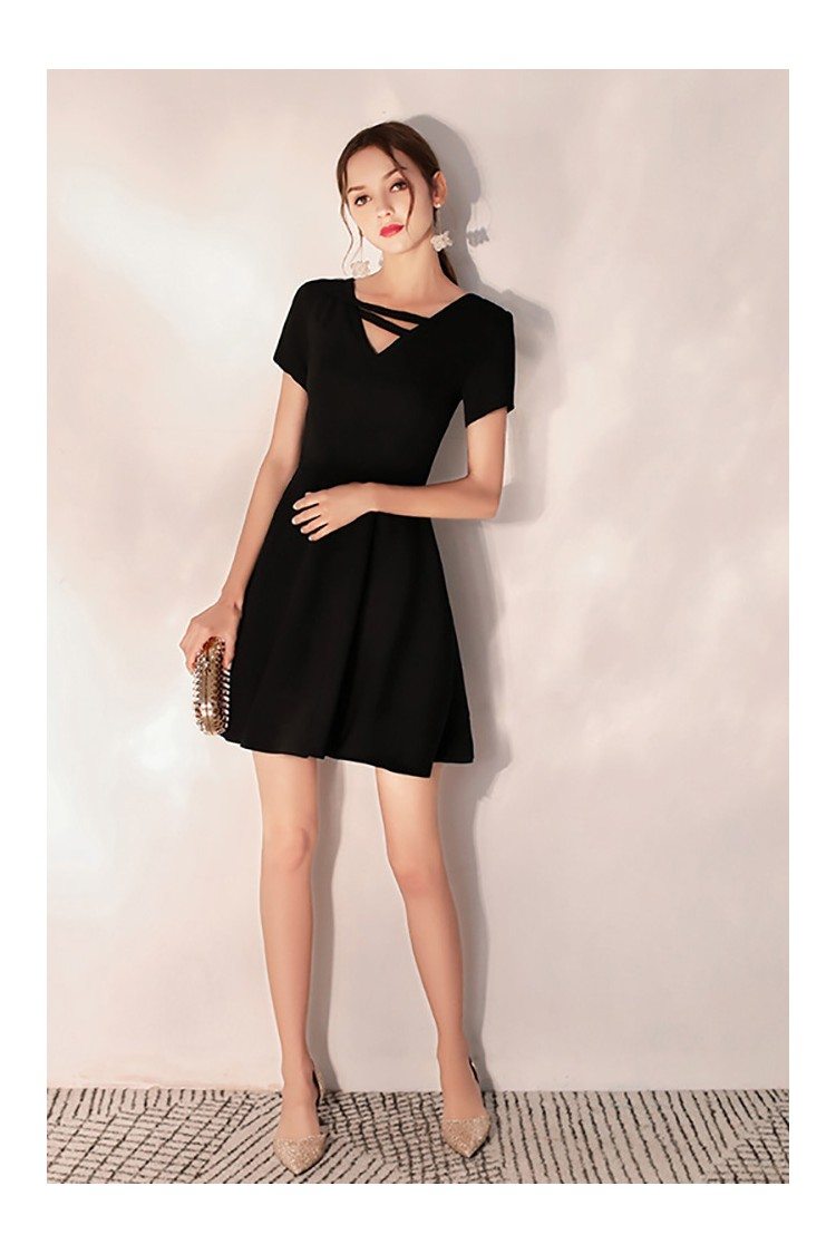 Little Black Flare Party Dress Aline With Short Sleeves - $62.7 # ...