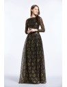 Vintage Black And Gold Long Sleeve Formal Gown - CK471
