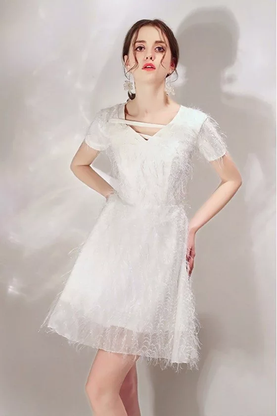 Cute White Lace Sequin Dress With Sleeves For Parties - $64.9 #HTX97041 ...