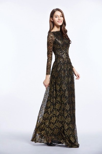 black and gold long sleeve dress