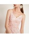 Nude Pink Beaded Lace Cute Party Dress With Spaghetti Straps - HTX97053