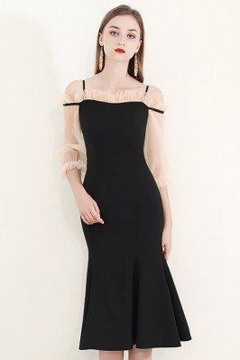 Elegant Black Party Dress Mermaid Knee Length With Off Shoulder - HTX97031