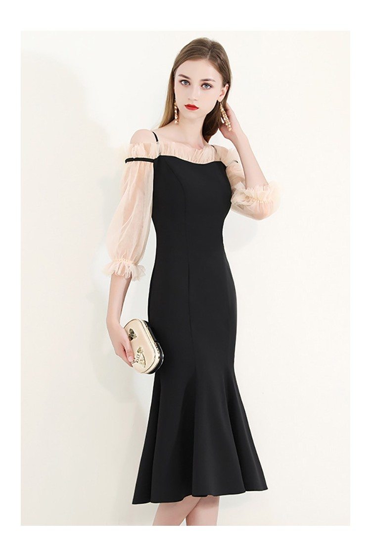Elegant Black Party Dress Mermaid Knee Length With Off Shoulder - $64.9 ...