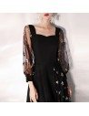 Black Slim Aline Party Dress With Stars Bubble Sleeves - HTX97074