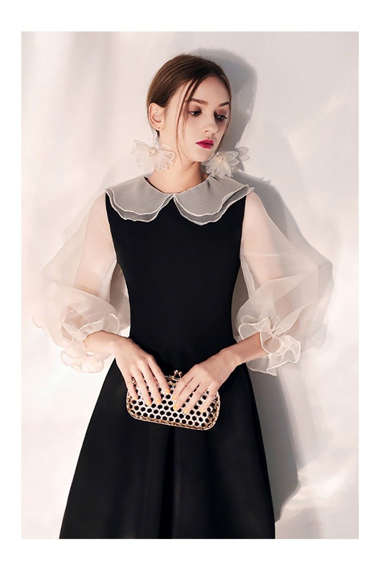 Little Black Short Party Dress With Cute Baby Collar Bubble Sleeves ...