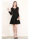 Gorgeous Bubble Long Sleeve Black Party Dress Semi Formal - HTX97029