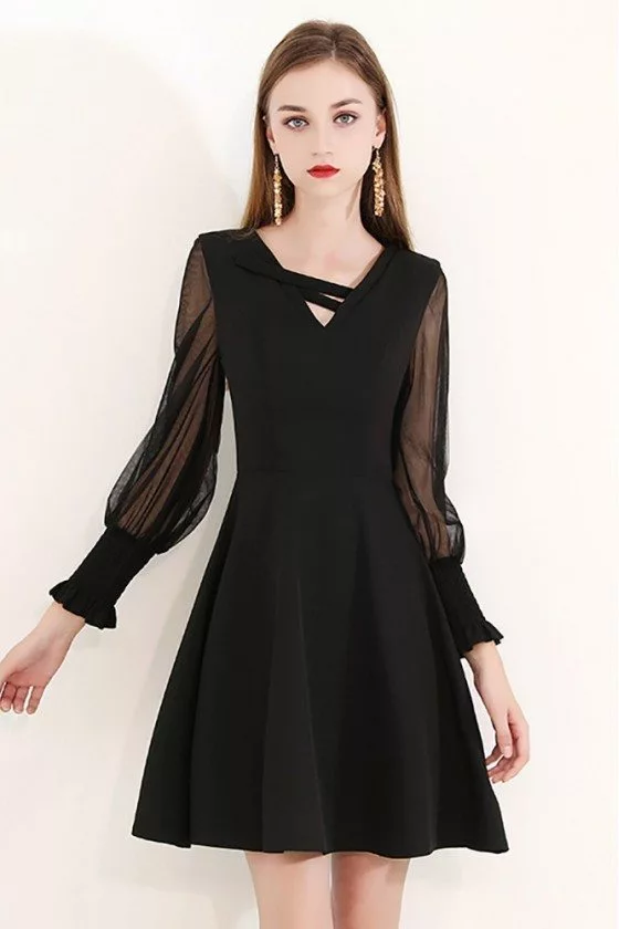 Gorgeous Bubble Long Sleeve Black Party Dress Semi Formal - $62.7 # ...