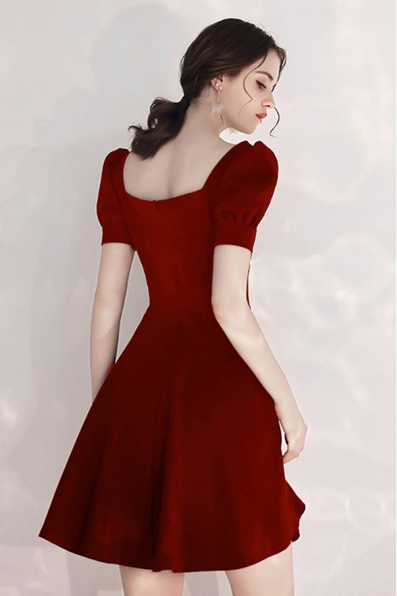 Burgundy Aline Party Dress Short With Bubble Sleeves 62 9784 Htx970 Sheprom Com