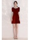 Burgundy Aline Party Dress Short With Bubble Sleeves - HTX97089