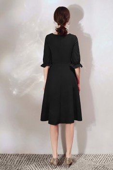 Simple Black Knee Length Party Dress With Half Sleeves - HTX97045