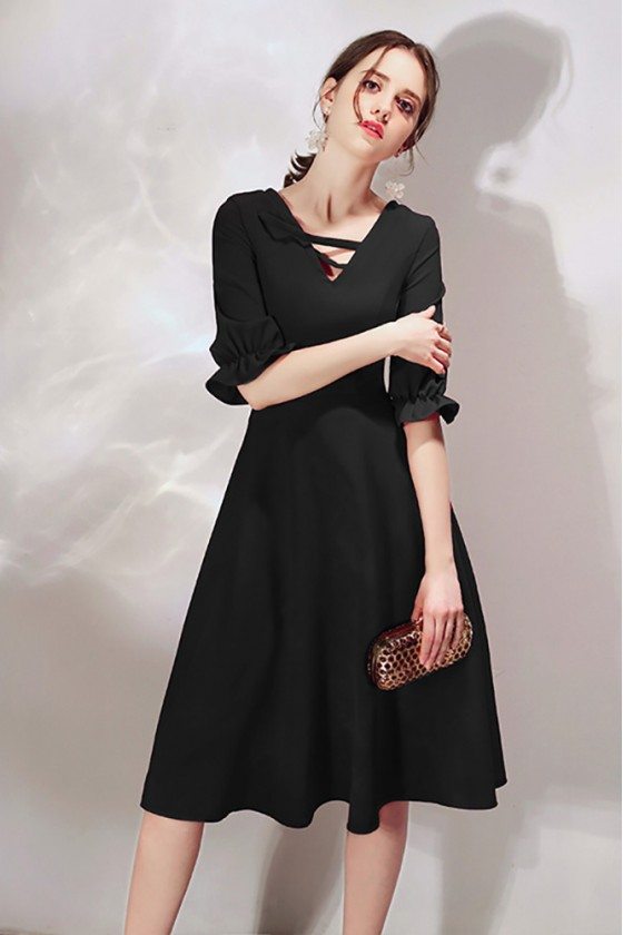 Simple Black Knee Length Party Dress With Half Sleeves 70 9776