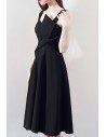 Chic Black Knee Length Party Dress Aline With Straps - HTX97002