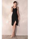 Chic Black Bodycon Party Dress Fitted Short With Slit Straps - HTX97063