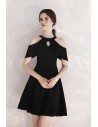 Short Halter Little Black Party Dress With Cold Shoulder - HTX97080