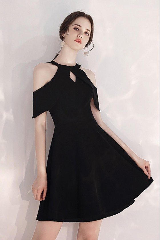 Short Halter Little Black Party Dress With Cold Shoulder - $62.7 # ...