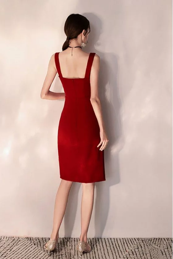 Slim Little Red Party Dress With Side Slit Straps - $64.98 #HTX97057 ...