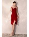 Slim Little Red Party Dress With Side Slit Straps - HTX97057