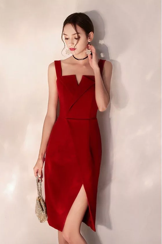 Slim Little Red Party Dress With Side Slit Straps - $64.98 #HTX97057 ...