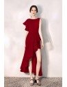Mermaid Burgundy Party Dress With Side Slit One Sleeve - HTX97075