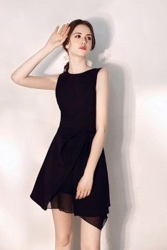Little Black Slim Party Dress Round Neck With Tulle - HTX97070