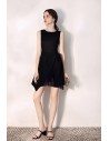 Little Black Slim Party Dress Round Neck With Tulle - HTX97070