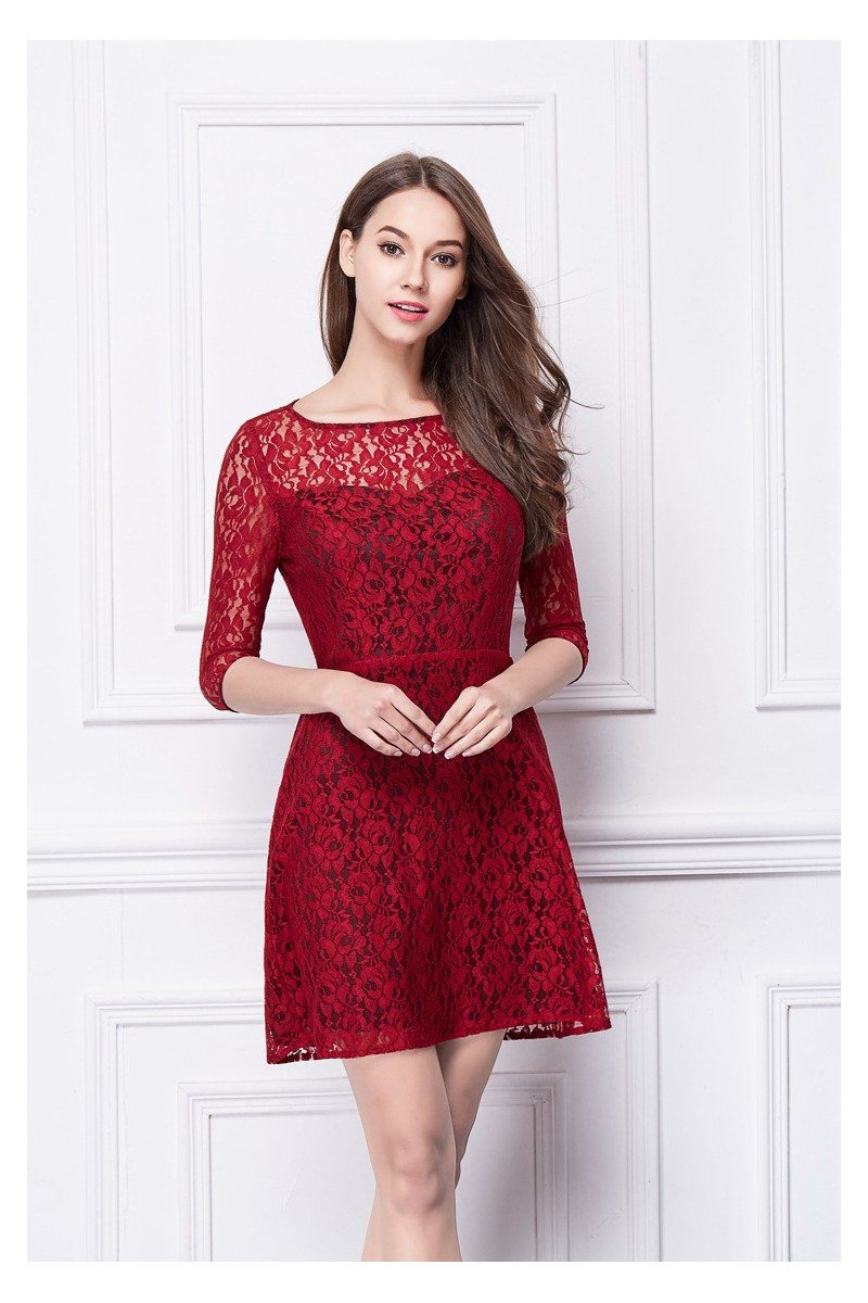 Halft Sleeve Short Lace Dress - $63.92 #DK338 - SheProm.com