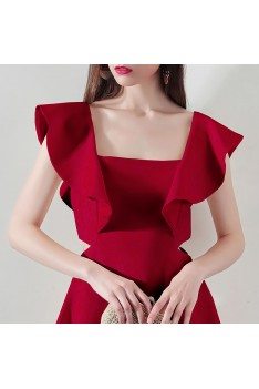 Special Red Square Neck Aline Party Dress For Semi Formal - HTX97014