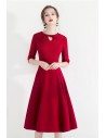 Fashion Red Semi Party Dress Half Sleeve With Retro Bow - HTX97023