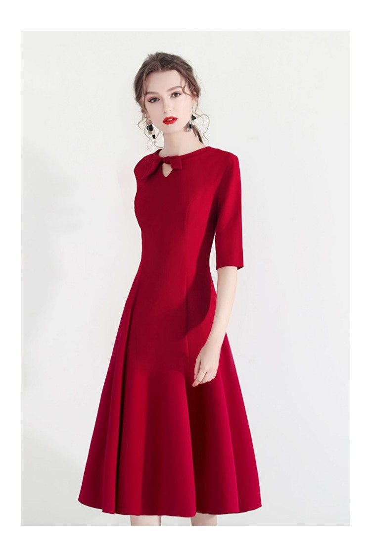 Fashion Red Semi Party Dress Half Sleeve With Retro Bow - $60.9768 # ...