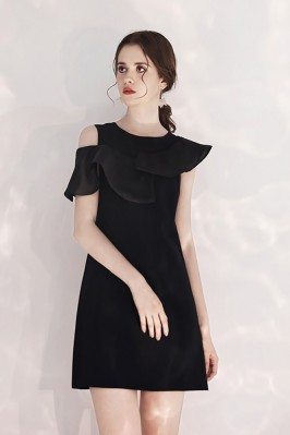 Little Black Chic Short Party Dress Aline With Flounce - HTX97082