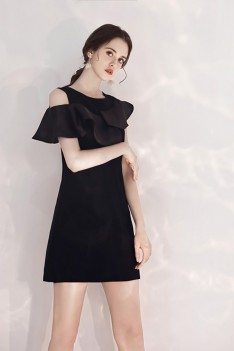 Little Black Chic Short Party Dress Aline With Flounce - HTX97082