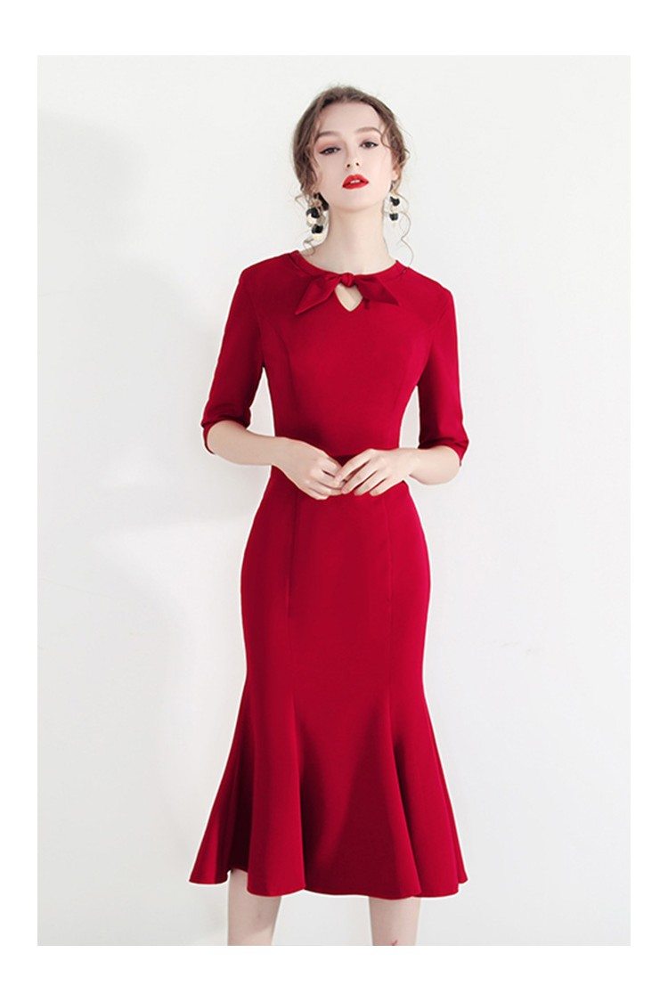 Bodycon Mermaid Chic Red Retro Party Dress With Half Sleeves - $70.4 # ...