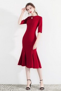 Bodycon Mermaid Chic Red Retro Party Dress With Half Sleeves - HTX97019