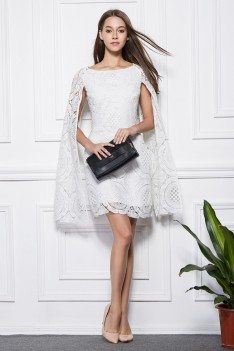 White Lace Cape Short Dress