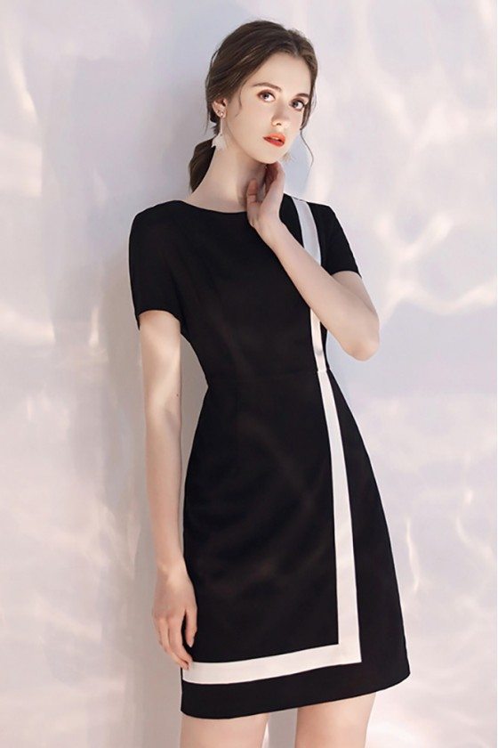 Black And White Color Blocks Short Party Dress With Sleeves - $64.98 # ...