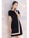 Black And White Color Blocks Short Party Dress With Sleeves - HTX97088
