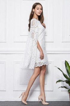 White Lace Cape Short Dress - DK339