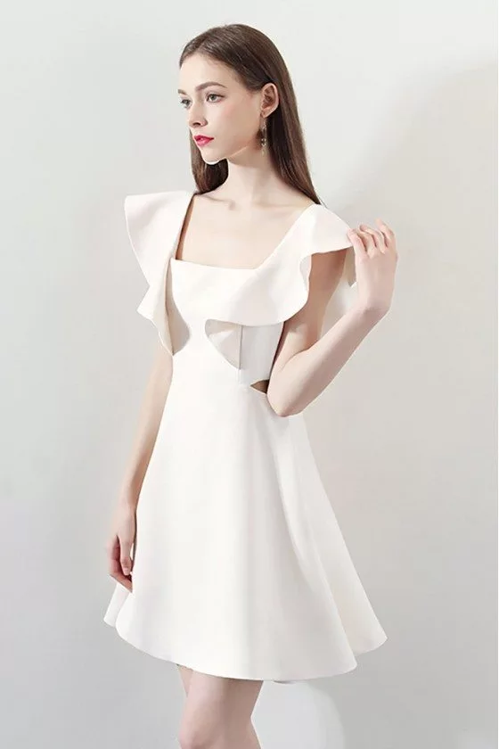 White Square Neck Aline Party Dress 