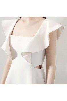 Special White Square Neck Aline Party Dress For Semi Formal - HTX97010