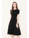 Retro Chic Black Knee Length Party Dress With Bow Knot Short Sleeves - HTX97035