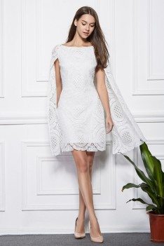 White Lace Cape Short Dress - DK339