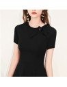 Retro Chic Black Knee Length Party Dress With Bow Knot Short Sleeves - HTX97035