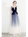 Unusual Ombre Blue Long Tulle Party Dress With Straps - HTX97028