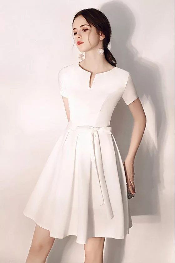 Pretty Short White Hoco Party Dress With Sash Sleeves - HTX97066