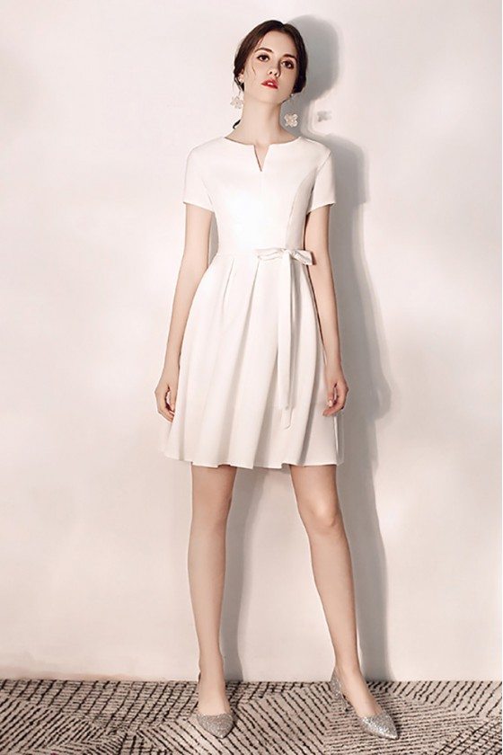 white semi formal dress short Simple Cheap A-Line White Lace Short Cute Homecoming Dresses For Teen, –  morievent main image 0